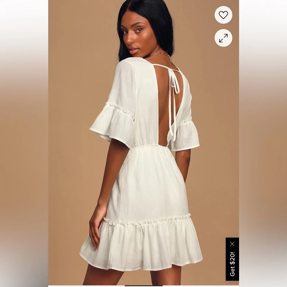 Lulu's Elegant White V-Neck Dress - Picture 3 of 9